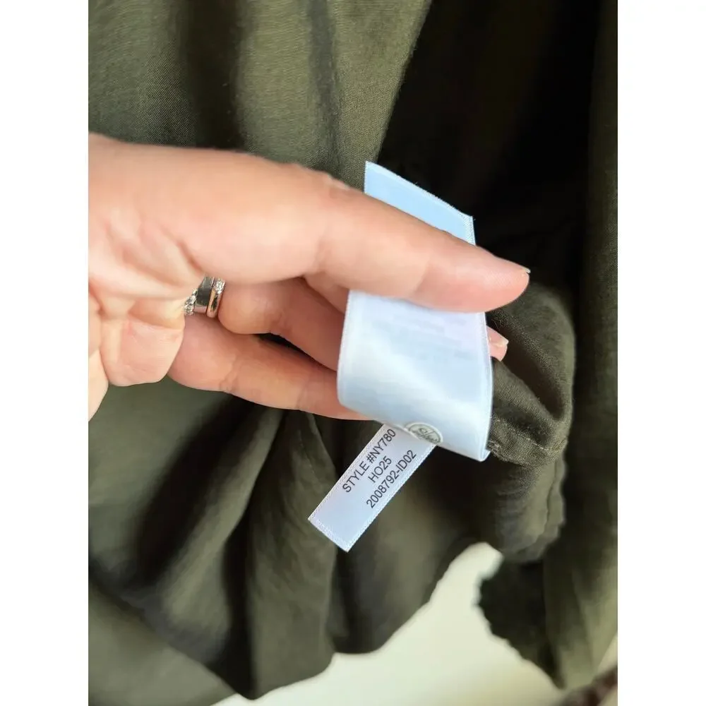 Madewell Smocked High-Neck Long-Sleeve Blouse Top Midnight Olive Womens Small